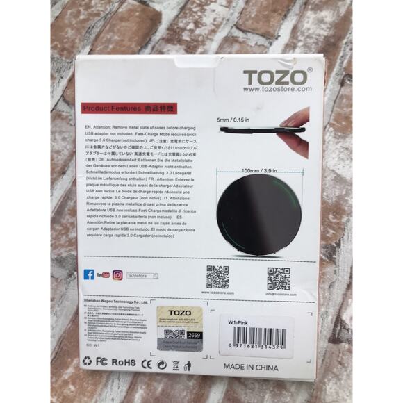 TOZO W1 Wireless Charger Aluminum Fast Charging Pad with USB-C Cable Universal - Picture 3 of 4
